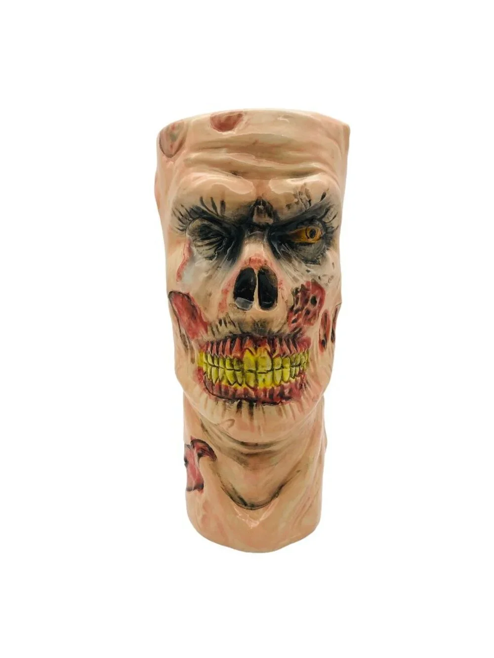 Zombie Head Ceramic Halloween Tumbler Vase Hand-Painted 3D Creepy Decor 10” Tall